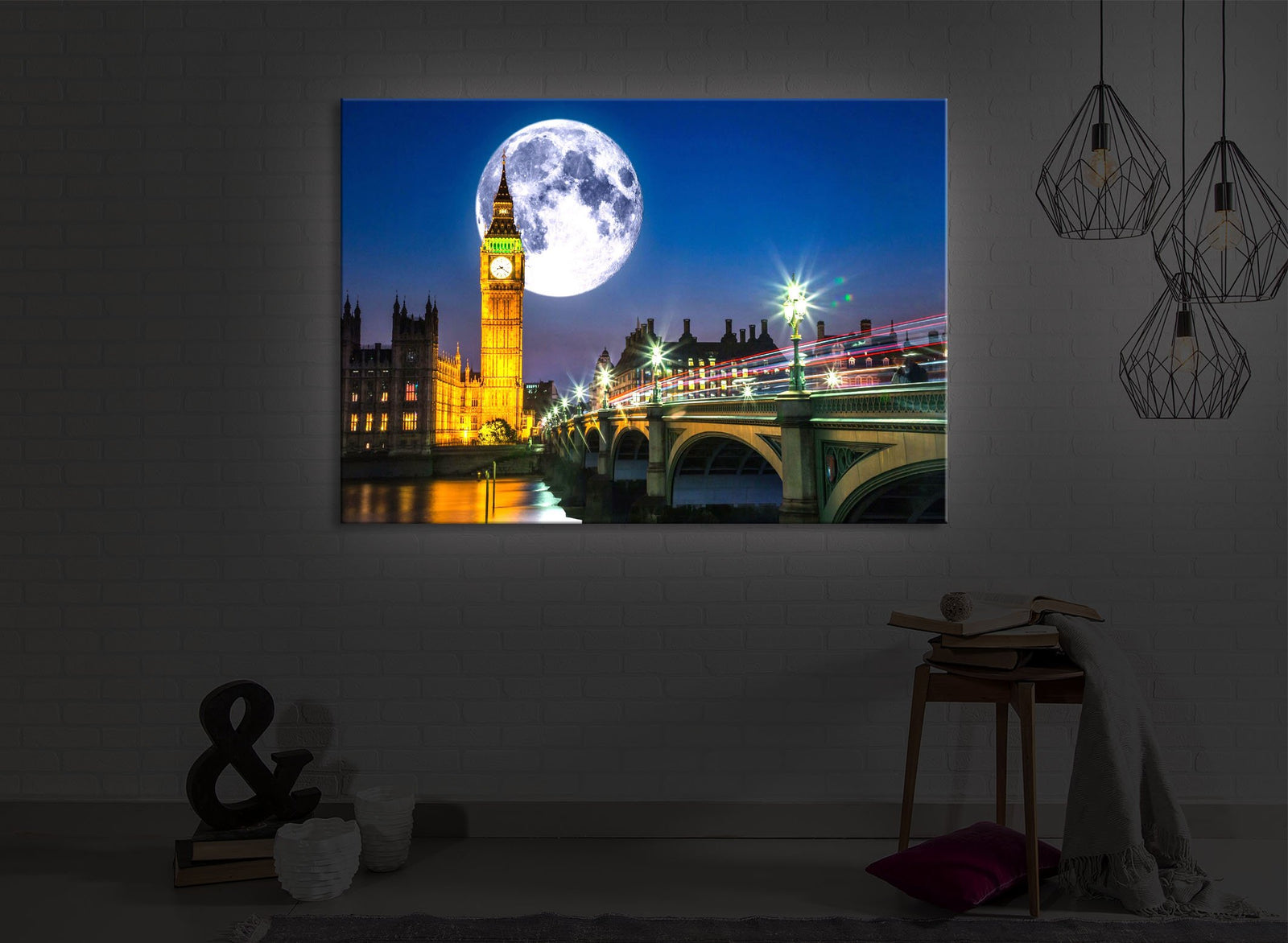 Big Ben vor großen Mond in London