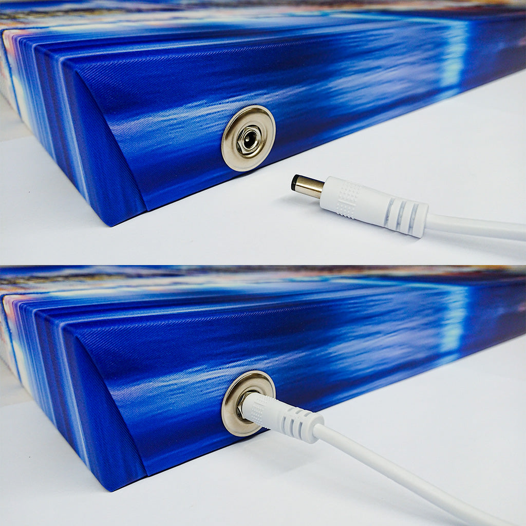 Stromanschluss am beleuchteten Bild mit Anschlusskabel