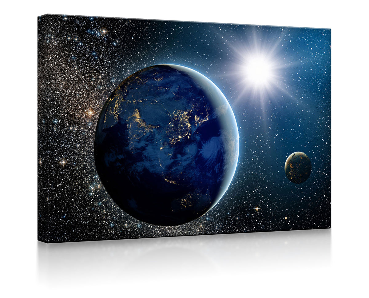 led bild mit dem Motiv Nordische Polarlichter in einem dunklen Raum. Das Bild leuchtet im abgedunkelten Zimmer