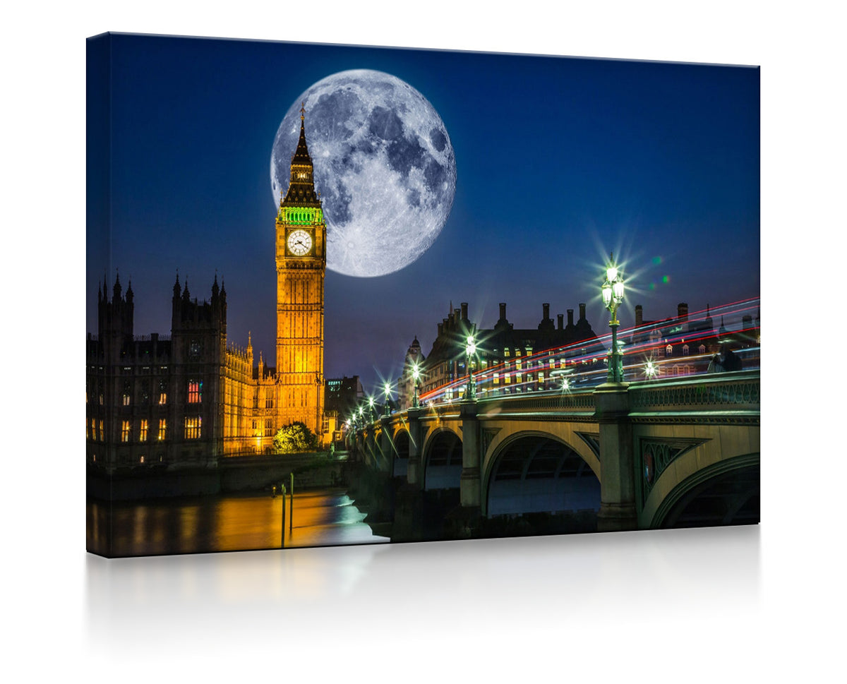 Big Ben vor großen Mond in London als led bild